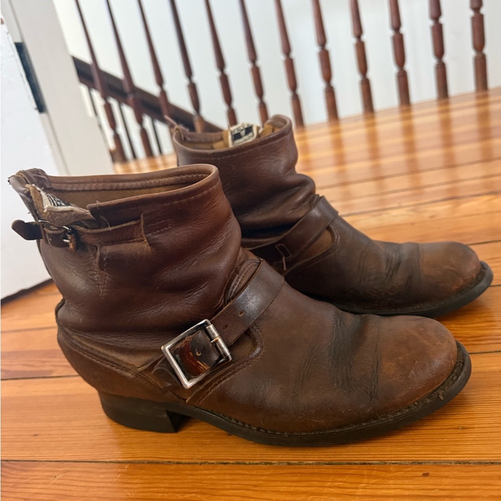 Womens Frye Veronica buckle Brown ankle Leather Boots Size 9